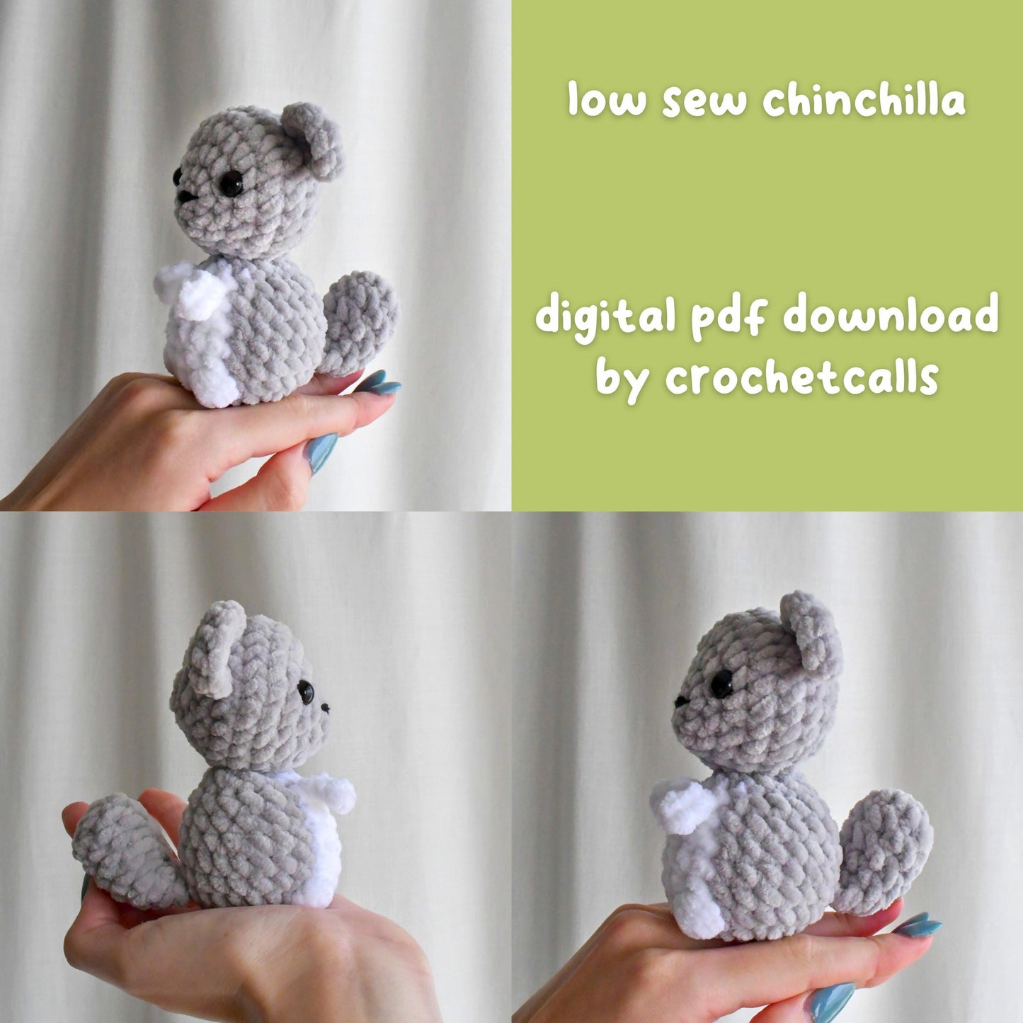 Crochet Low Sew Chinchilla Plushie Pattern, Beginner-Friendly Amigurumi, CrochetCalls Critters