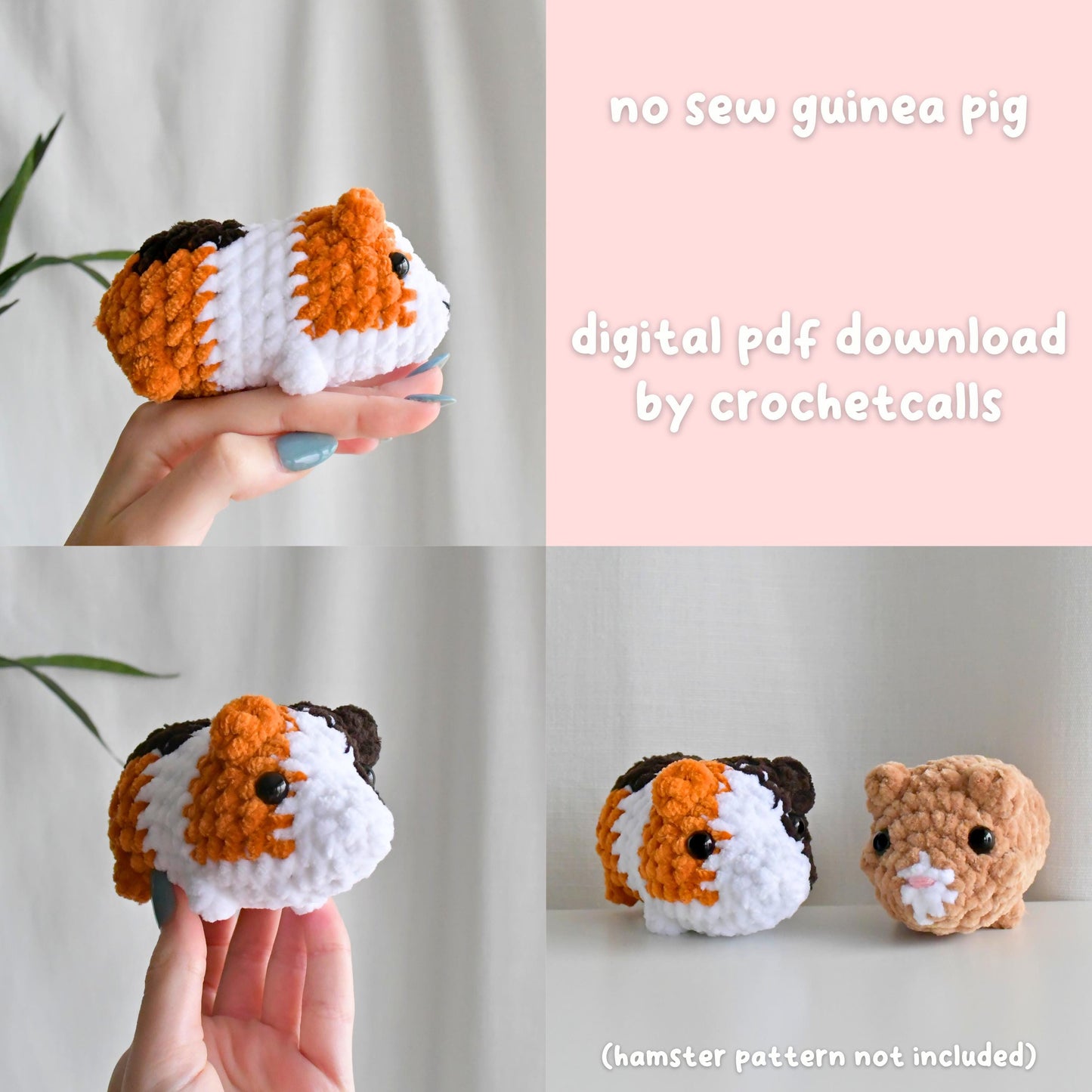 Crochet No Sew Guinea Pig Plushie Pattern, Beginner-Friendly Amigurumi, CrochetCalls Critters