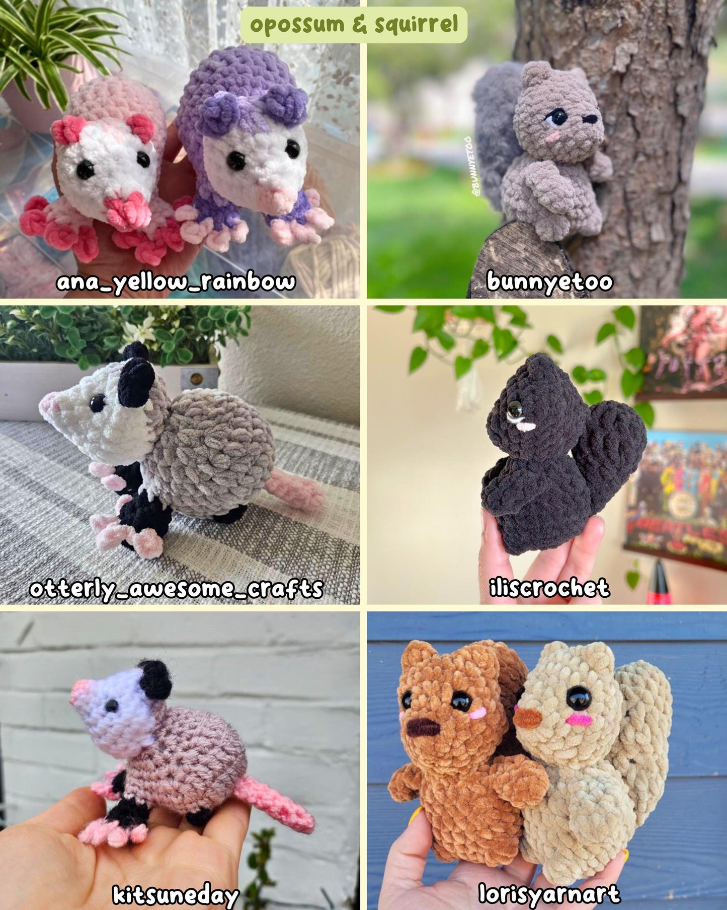 Crochet Critters Pattern Bundle – No & Low Sew Squirrel, Opossum, Mouse, Hedgehog, Hamster, Guinea Pig, Ferret, Chinchilla, Chipmunk, Bunny