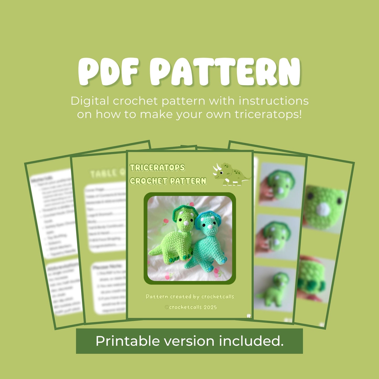 Triceratops Crochet Pattern PDF Cute Dinosaur Plushie Amigurumi Low Sew Digital Toy Pattern