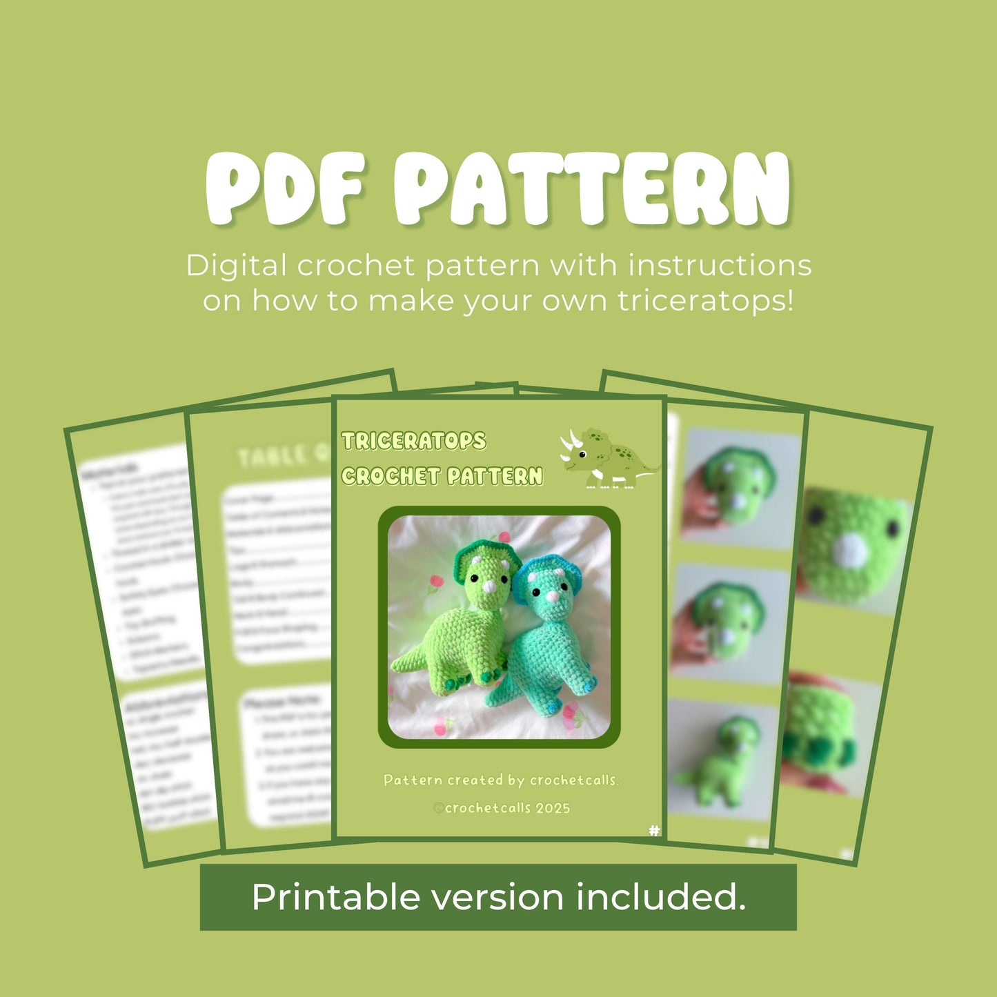 Triceratops Crochet Pattern, Low Sew Amigurumi Dinosaur Plushie (PDF)