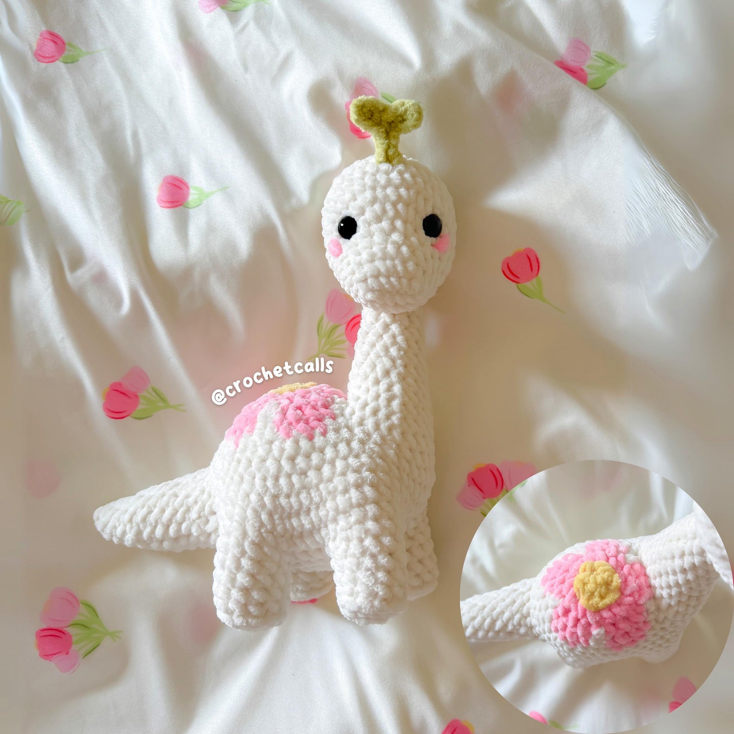Brontosaurus Crochet Pattern: Plushie Dinosaur with Sun, Moon, Flower Mods (PDF Pattern)