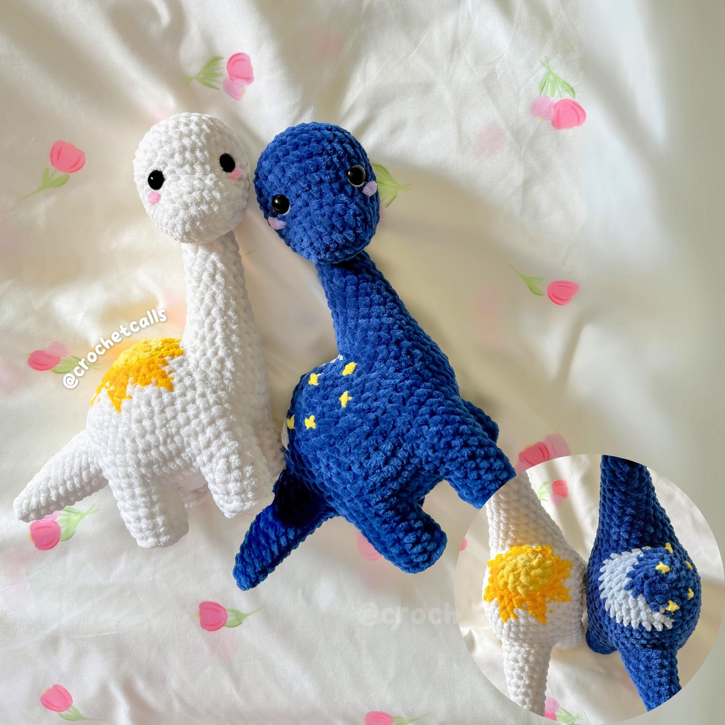 Brontosaurus Crochet Pattern: Plushie Dinosaur with Sun, Moon, Flower Mods (PDF Pattern)