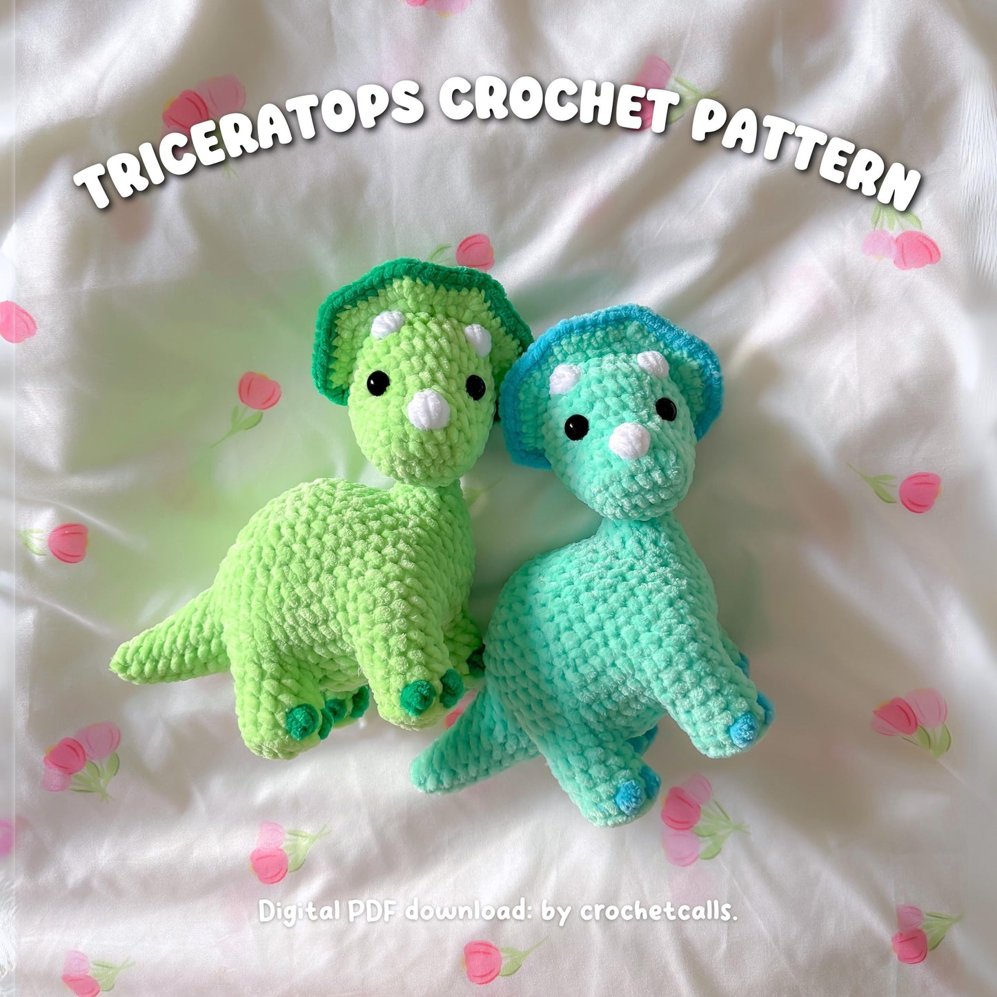 Triceratops Crochet Pattern, Low Sew Amigurumi Dinosaur Plushie (PDF)
