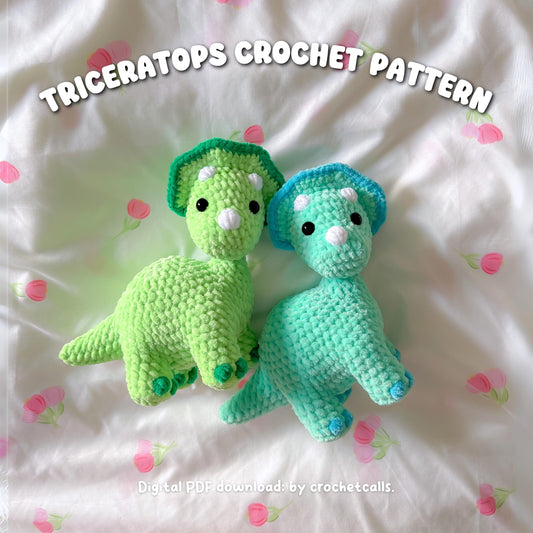 Triceratops Crochet Pattern, Low Sew Amigurumi Dinosaur Plushie (PDF)