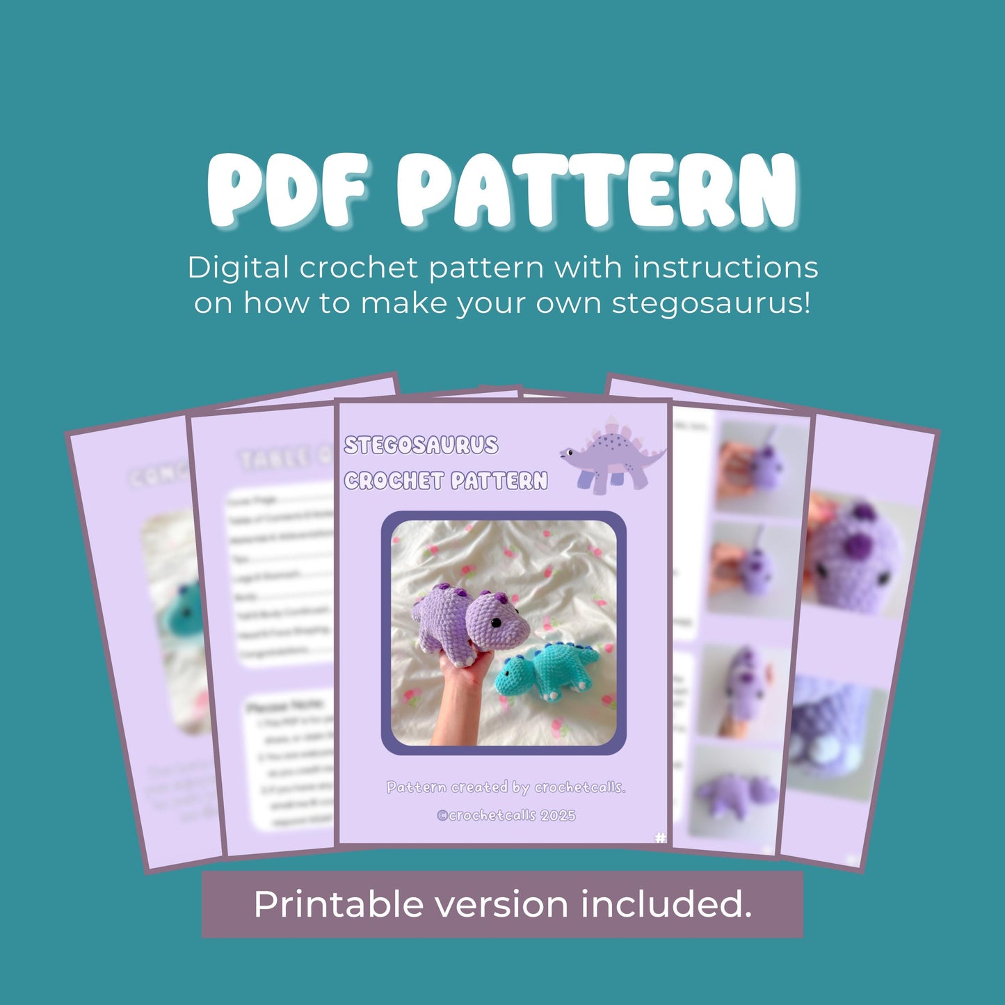 Stegosaurus Crochet Pattern, Low Sew Amigurumi Plush (PDF)