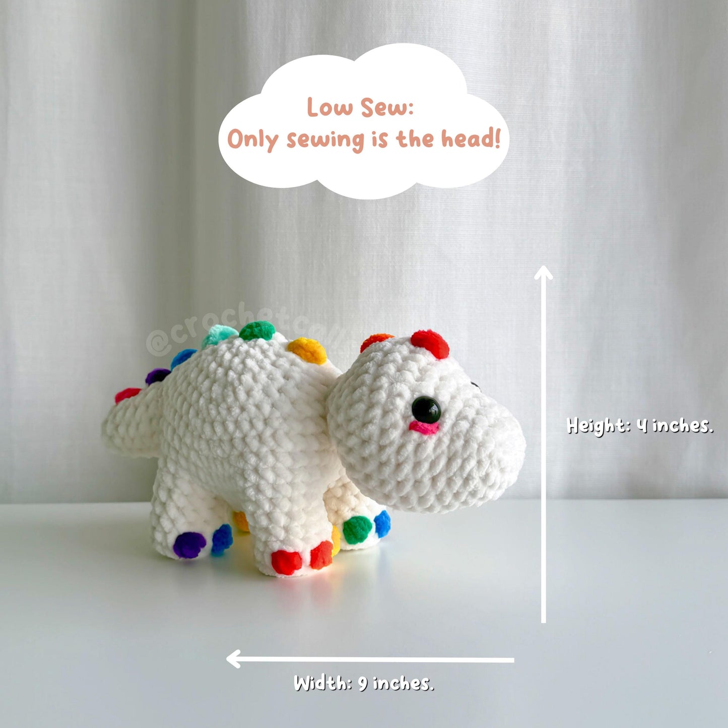 Stegosaurus Crochet Pattern, Low Sew Amigurumi Plush (PDF)