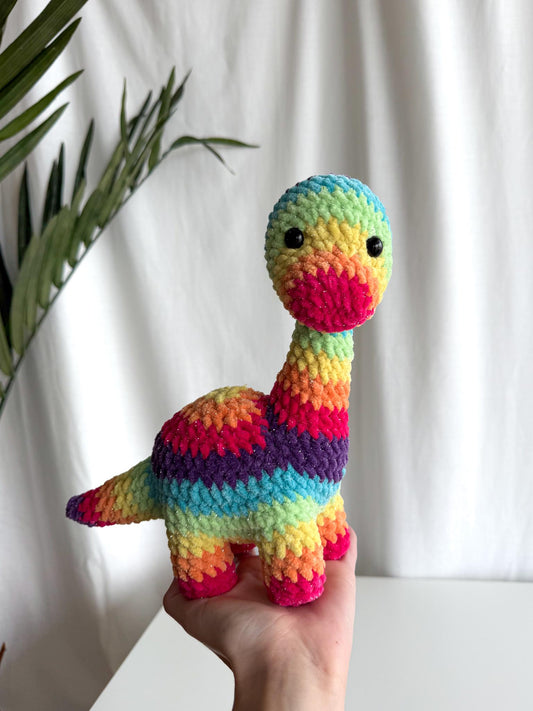 Handmade Crochet Rainbow Dinosaur Brontosaurus Pride Amigurumi Plushie