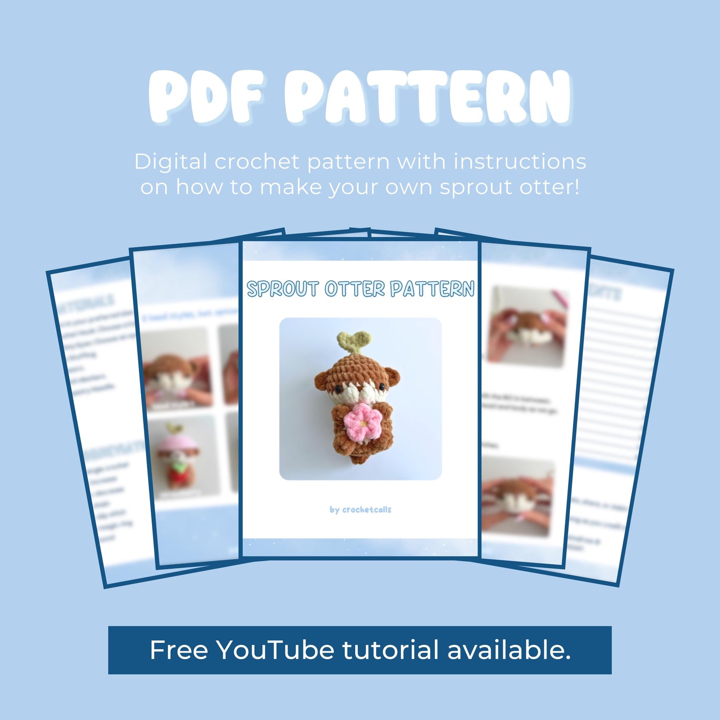 Sprout Otter Crochet Pattern PDF, 2 Head Options + 5 Accessories