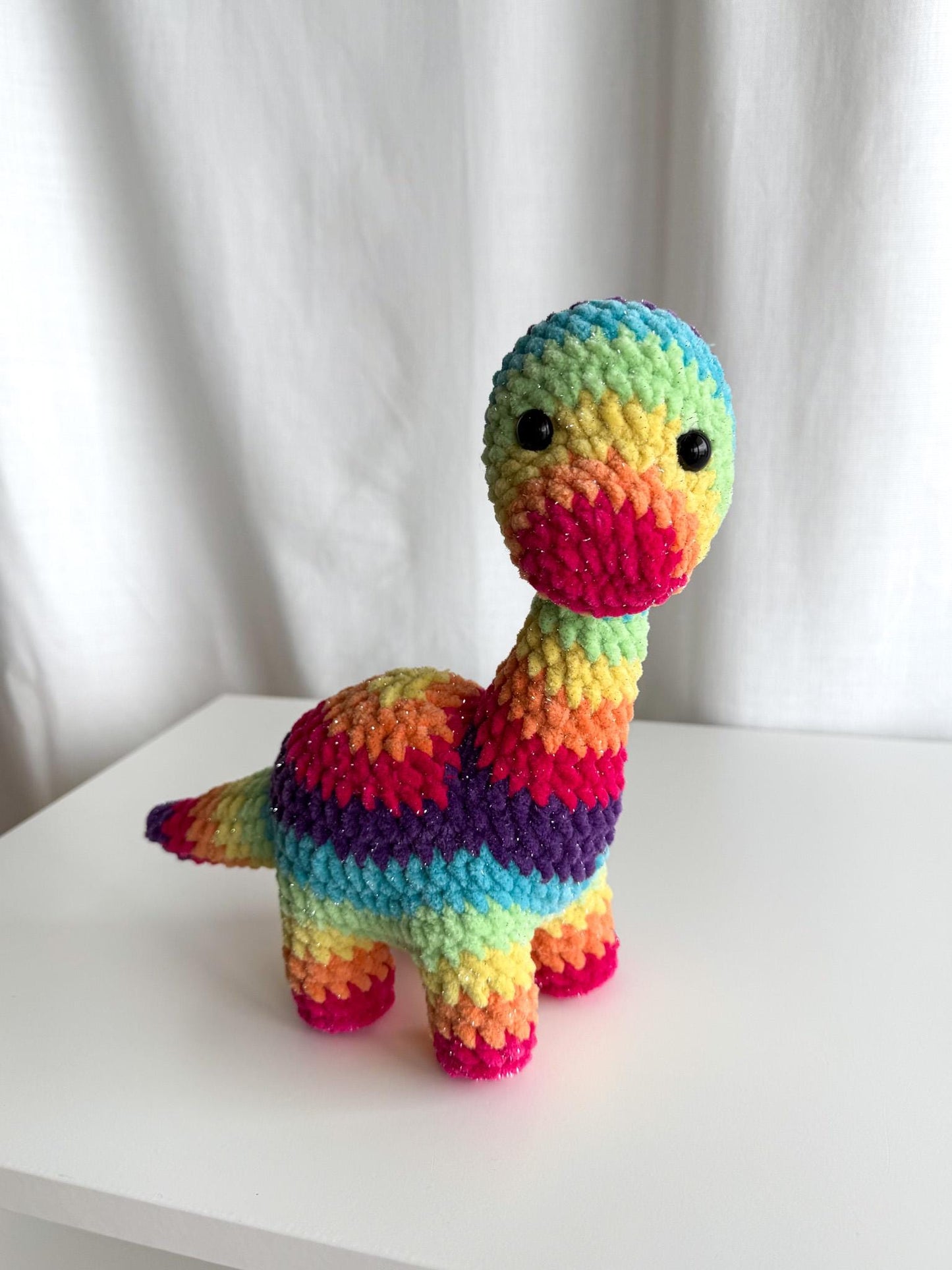 Handmade Crochet Rainbow Dinosaur Brontosaurus Pride Amigurumi Plushie
