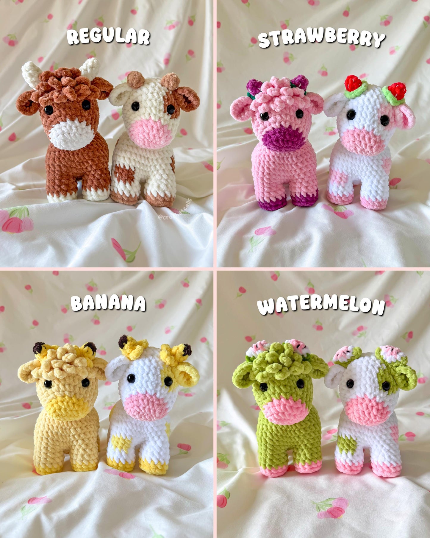 Standing Cow Crochet Pattern PDF - 12 in 1 Fruit + Highland Cows - Amigurumi Crochet Pattern, Instant Downlaod