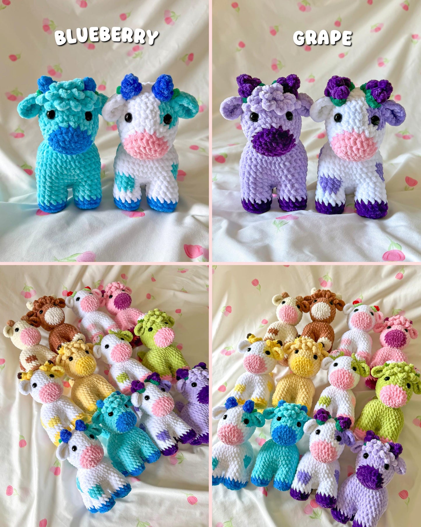 Standing Cow Crochet Pattern PDF - 12 in 1 Fruit + Highland Cows - Amigurumi Crochet Pattern, Instant Downlaod