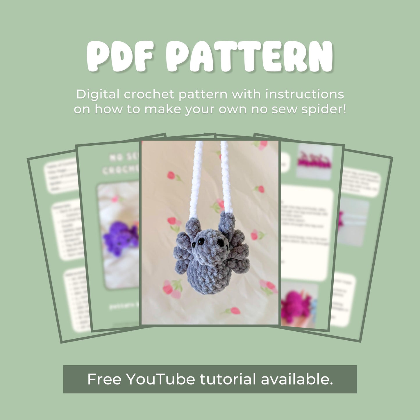 No Sew Spider Crochet Pattern | Amigurumi Plush Tutorial, Halloween Spider Plushie PDF, Beginner Friendly, Hanging Charm, Quick Project