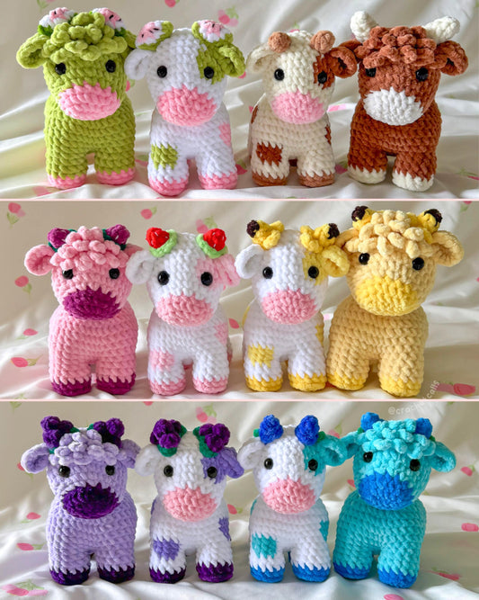 Handmade Crochet Fruit Cow Plushies | Strawberry, Banana, Watermelon, Blueberry, Grape, Highland