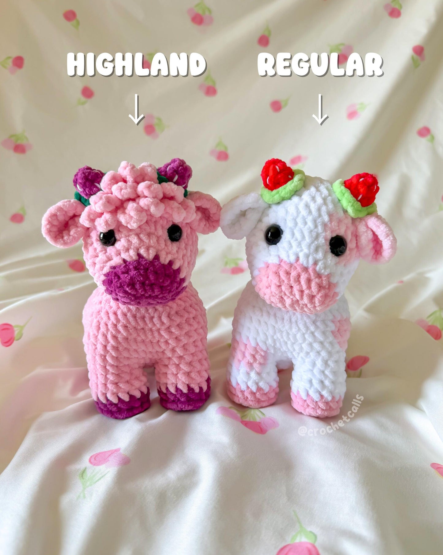 Handmade Crochet Fruit Cow Plushies | Strawberry, Banana, Watermelon, Blueberry, Grape, Highland