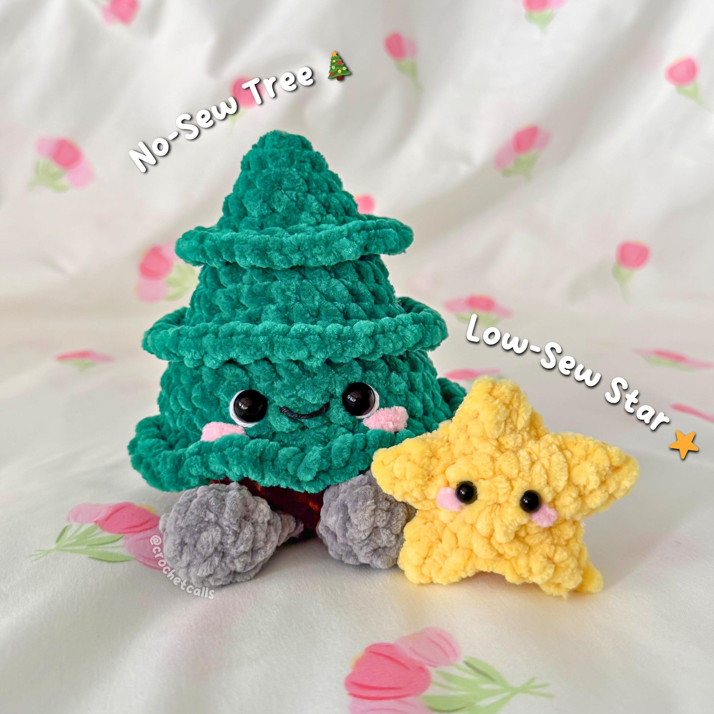 No Sew Christmas Tree Crochet Pattern | Low Sew Removable Star Topper | Amigurumi PDF Tutorial