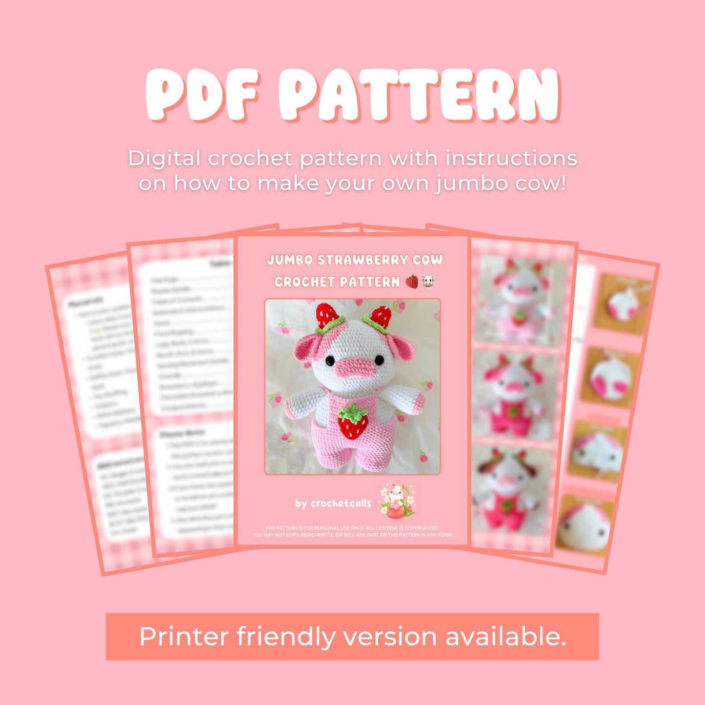 Jumbo Strawberry Cow Pattern | Crochet Amigurumi PDF