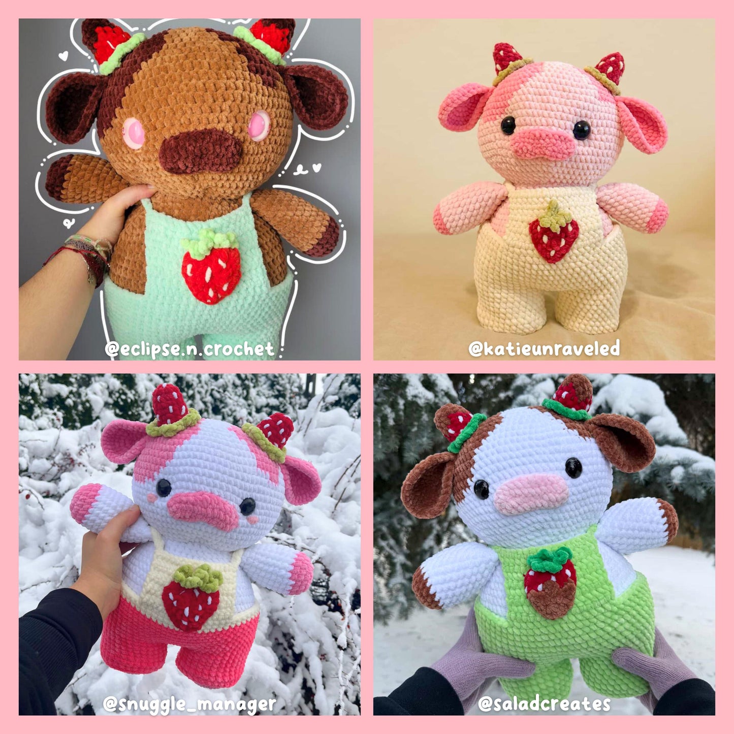 Jumbo Strawberry Cow Pattern | Crochet Amigurumi PDF