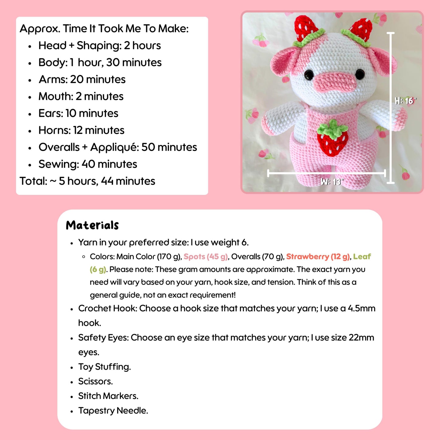 Jumbo Strawberry Cow Pattern | Crochet Amigurumi PDF