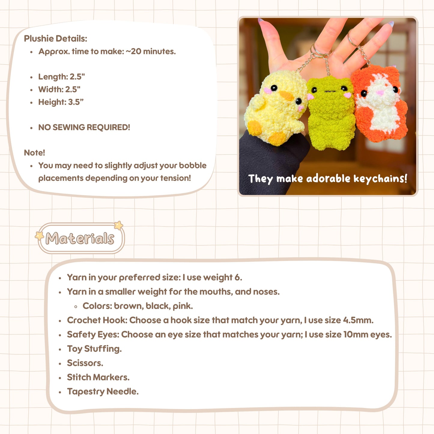 Chubby Friends Crochet Pattern | No Sew 6 in 1 Crochet Amigurumi PDF (Bear, Cat, Chick, Frog, Dino, Otter)