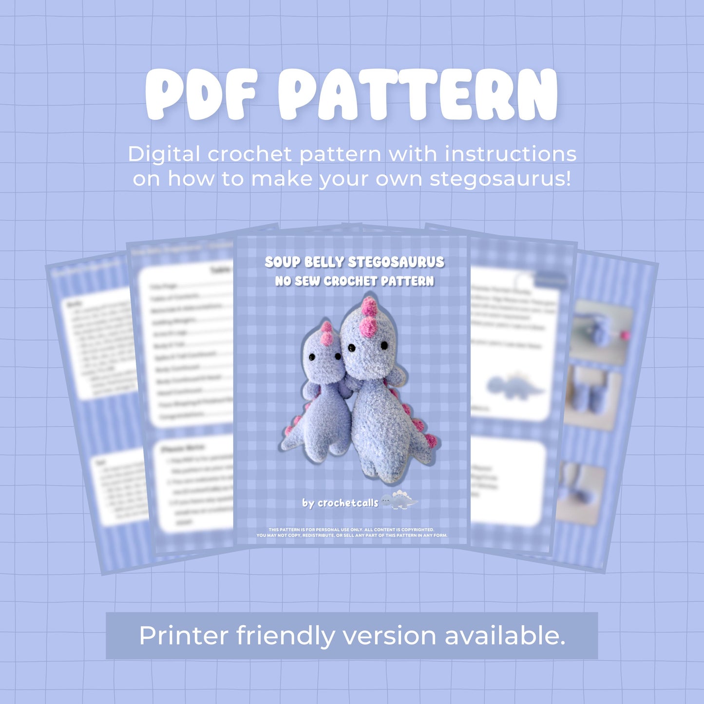 Soup Belly Stegosaurus Pattern | No Sew Crochet Amigurumi PDF