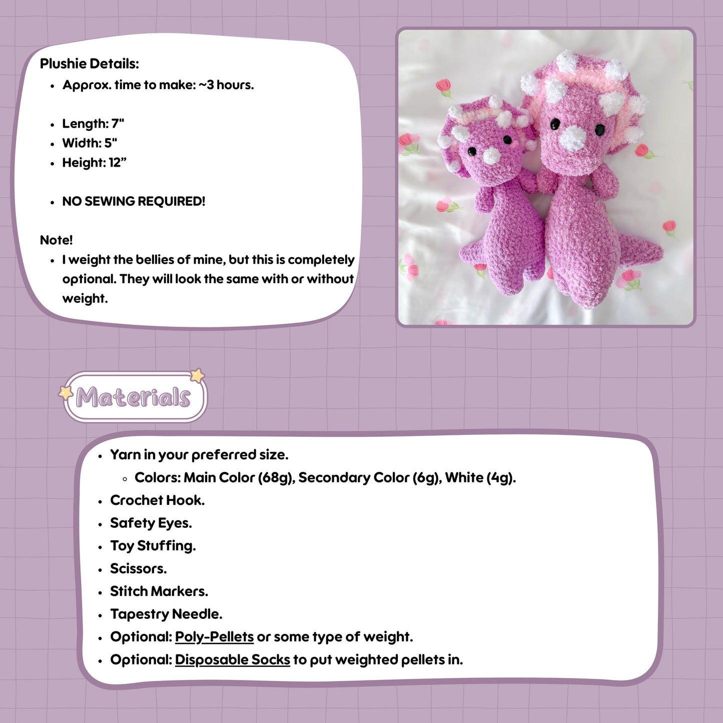 Soup Belly Triceratops Pattern | No Sew Crochet Amigurumi PDF