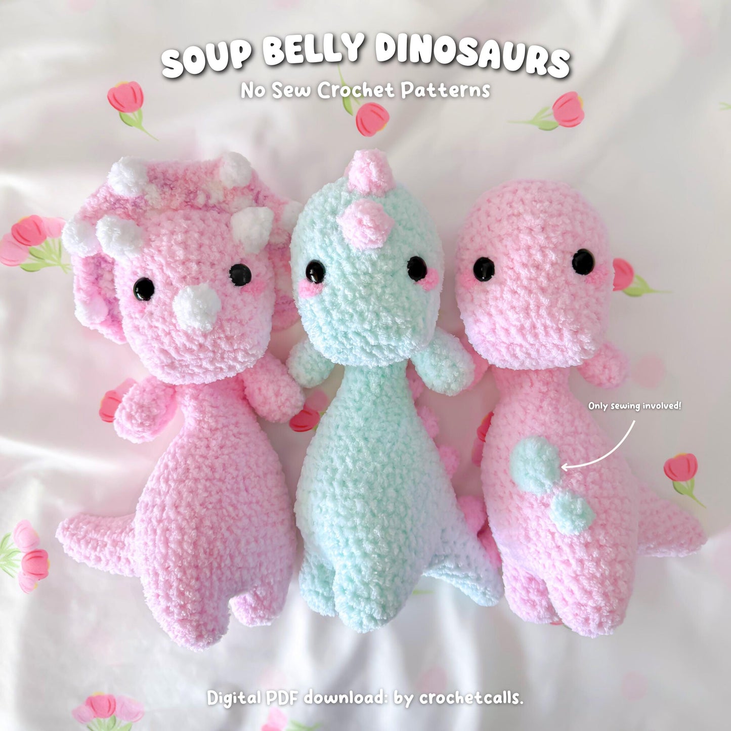 Soup Belly Dinosaurs Pattern | No Sew 3 in 1 Crochet Bundle Amigurumi PDF