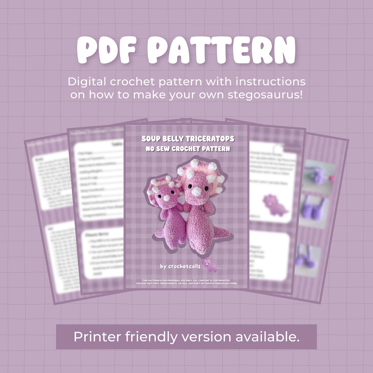 Soup Belly Triceratops Pattern | No Sew Crochet Amigurumi PDF