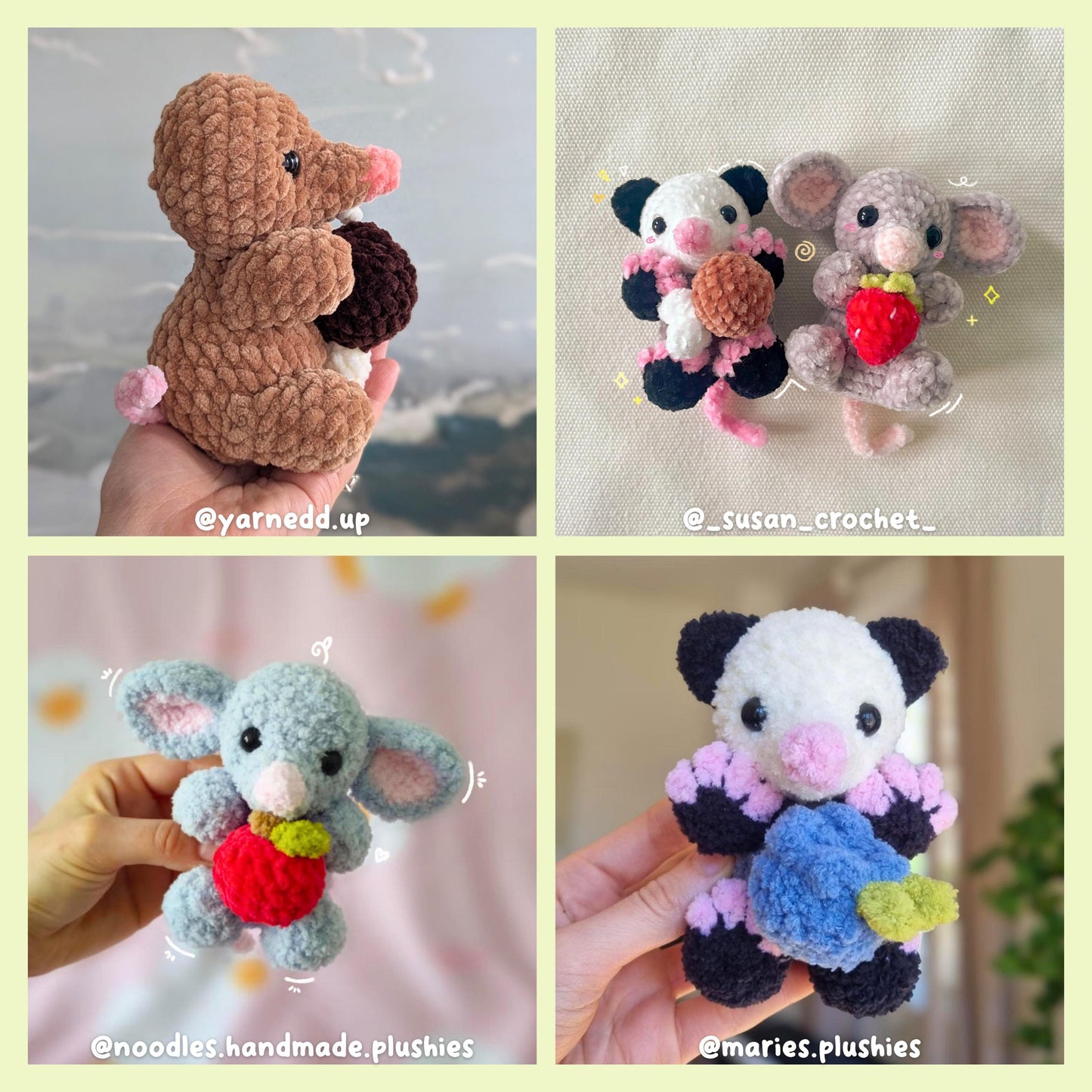 Animals & Snacks Crochet Pattern Bundle | Opossum, Mouse, Mole Rat (PDF Download)