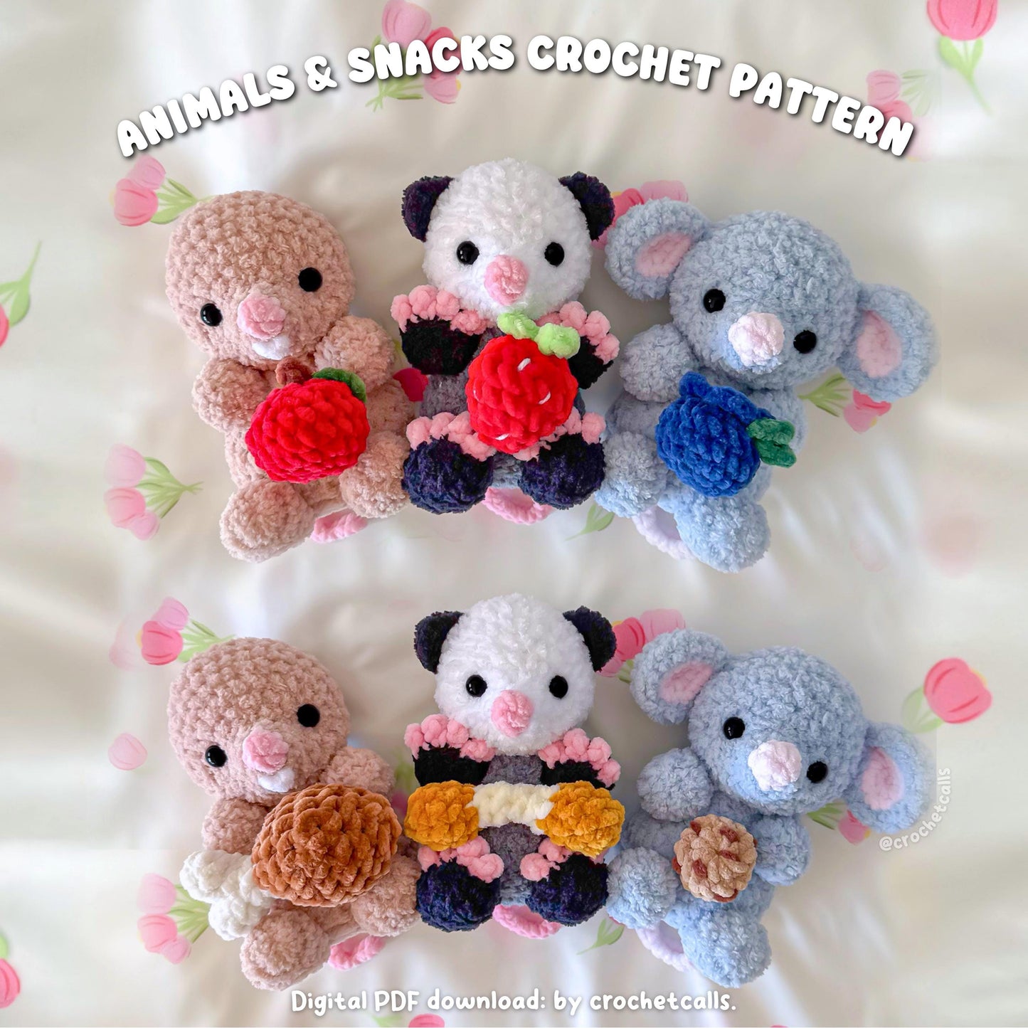 Animals & Snacks Crochet Pattern Bundle | Opossum, Mouse, Mole Rat (PDF Download)