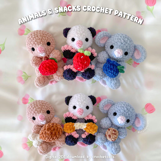 Animals & Snacks Crochet Pattern Bundle | Opossum, Mouse, Mole Rat (PDF Download)