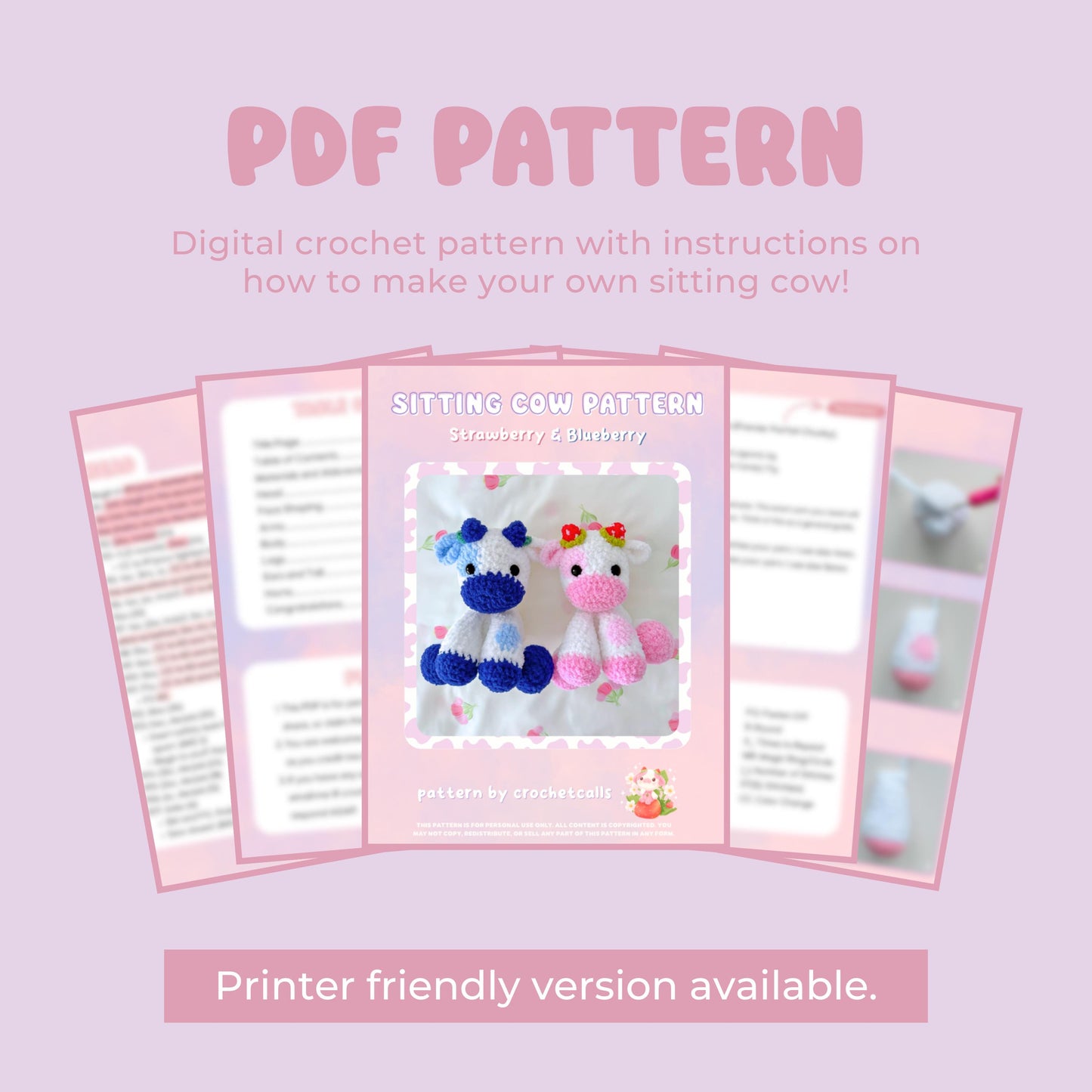 Fruit Cow Crochet Pattern | Strawberry and Blueberry Amigurumi Cows (PDF Download)