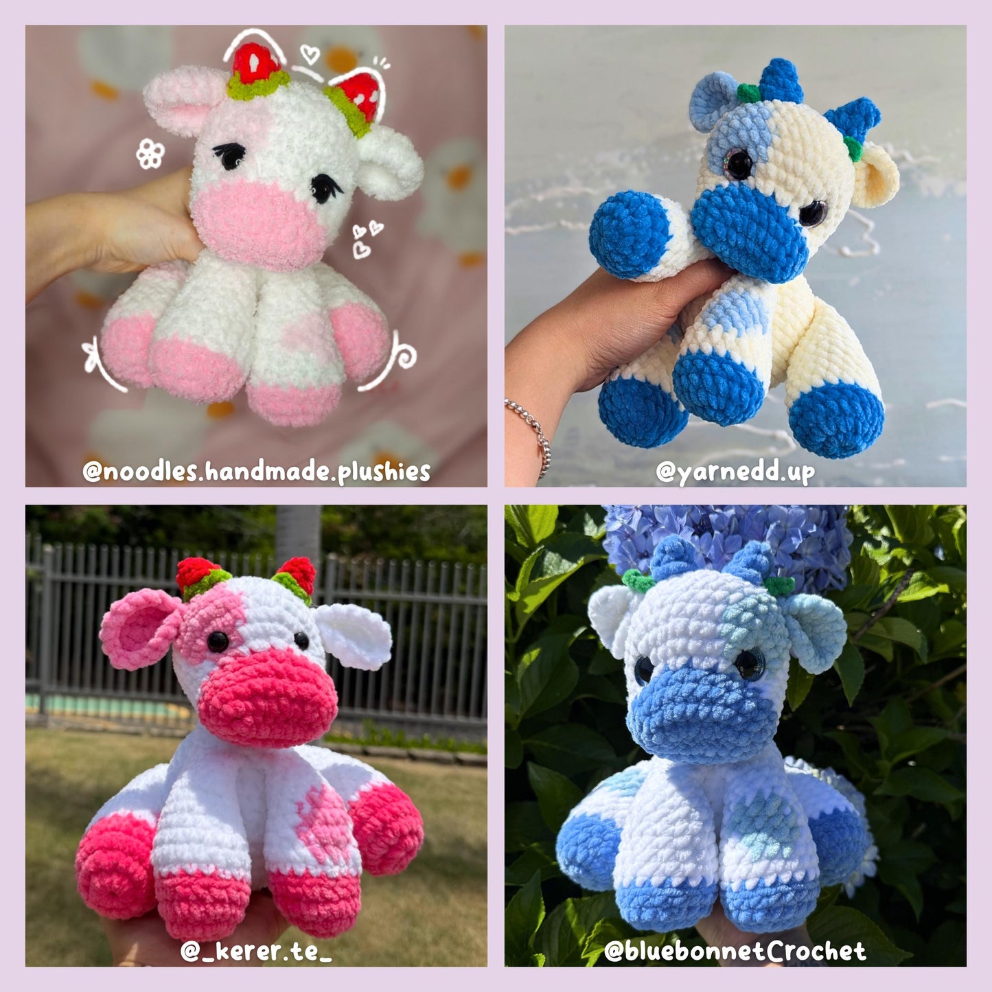 Fruit Cow Crochet Pattern | Strawberry and Blueberry Amigurumi Cows (PDF Download)