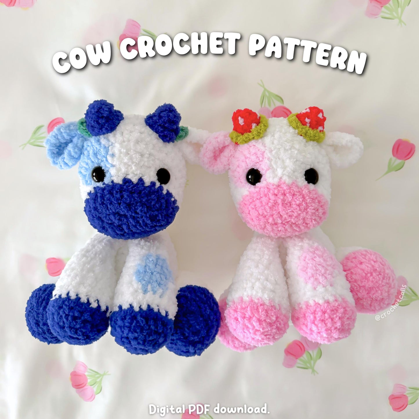 Fruit Cow Crochet Pattern | Strawberry and Blueberry Amigurumi Cows (PDF Download)